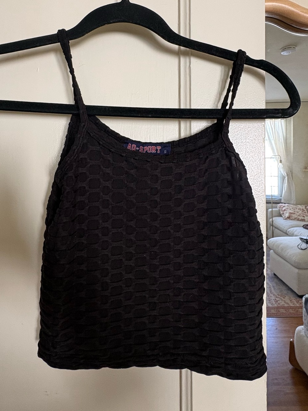 Black Textured Crop Tank Top